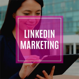 cover photo for linkedin marketing pillar page, woman in the computer